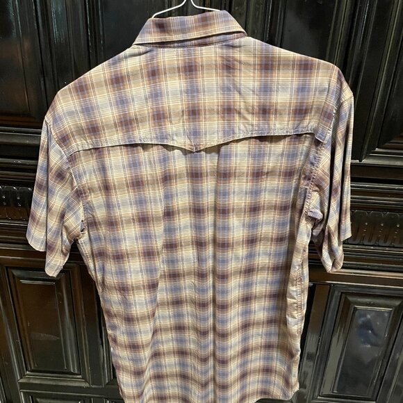 Poncho Mens Brown Plaid Short Sleeve Mens M - Picture 4 of 4